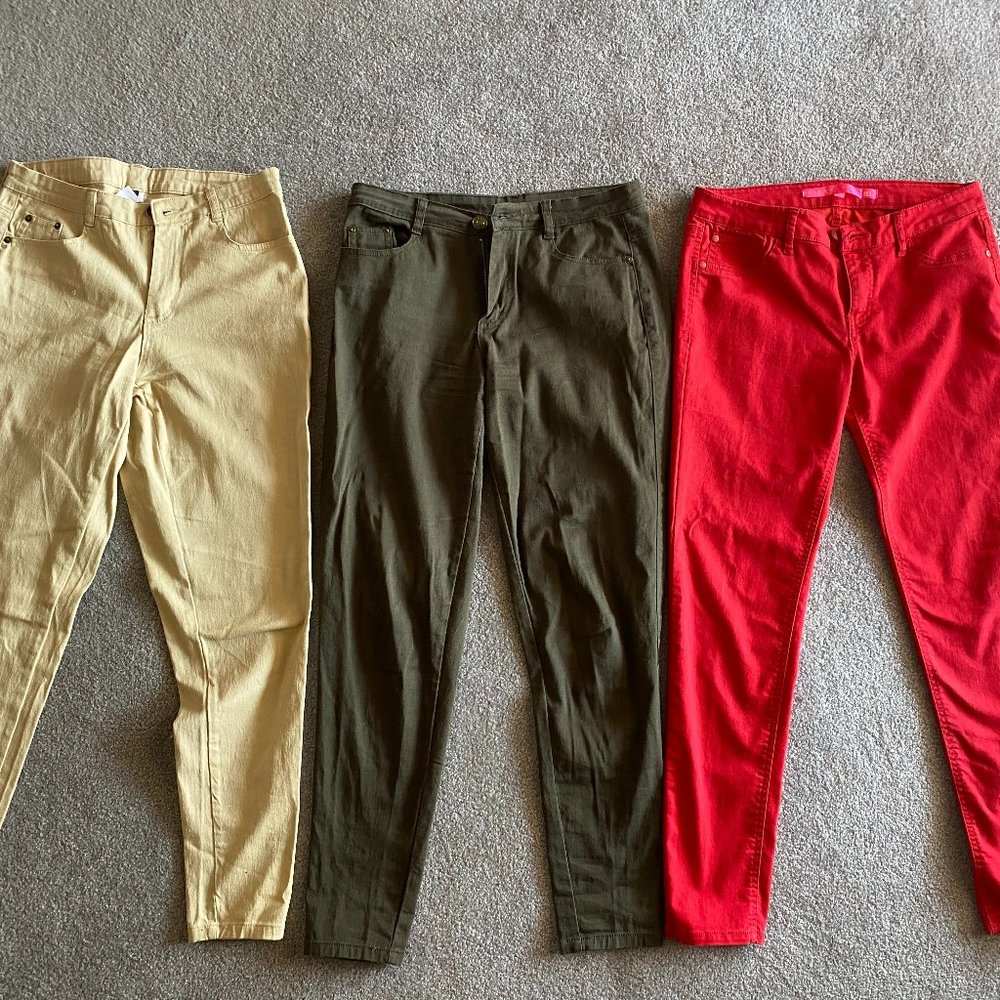 Stretch Denim Pants - Sz 6 - Red, Khaki and Olive
